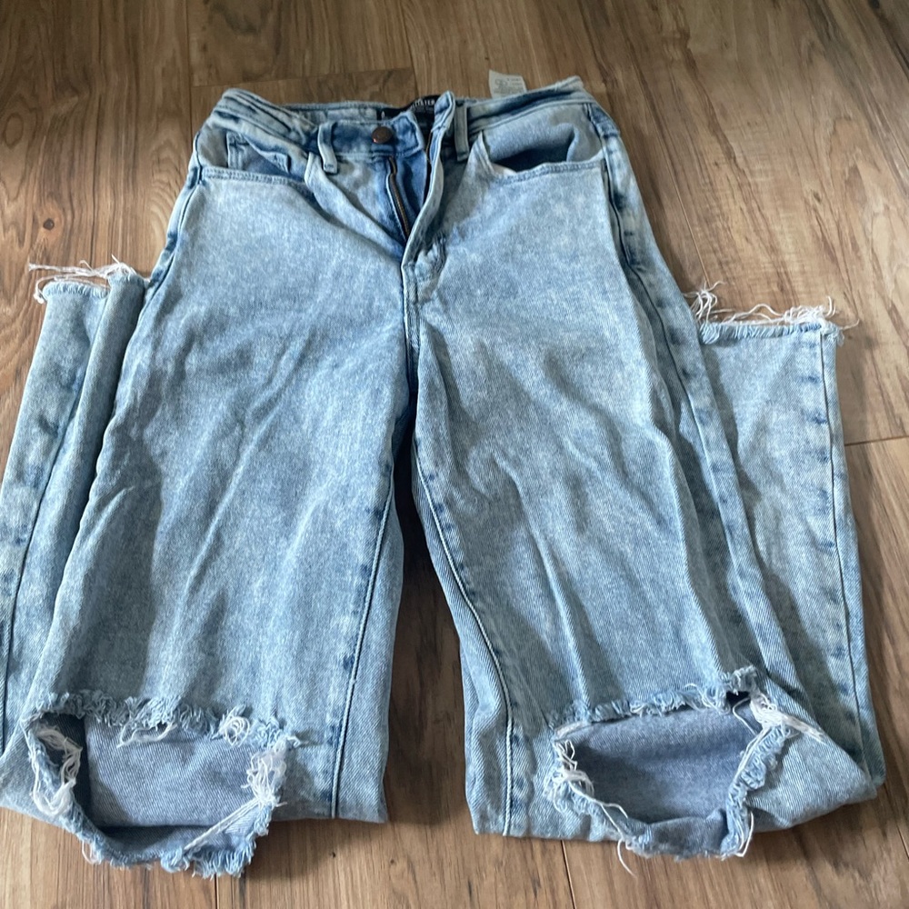 Wide Flare Leg High Rise Hollister Ripped Jeans